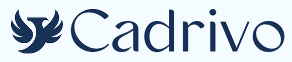 The logo for Cadrivo, featuring a dark navy blue stylized bird emblem on the left and the brand name 'Cadrivo' in matching dark navy text on the right, set against a very light blue-gray background.
